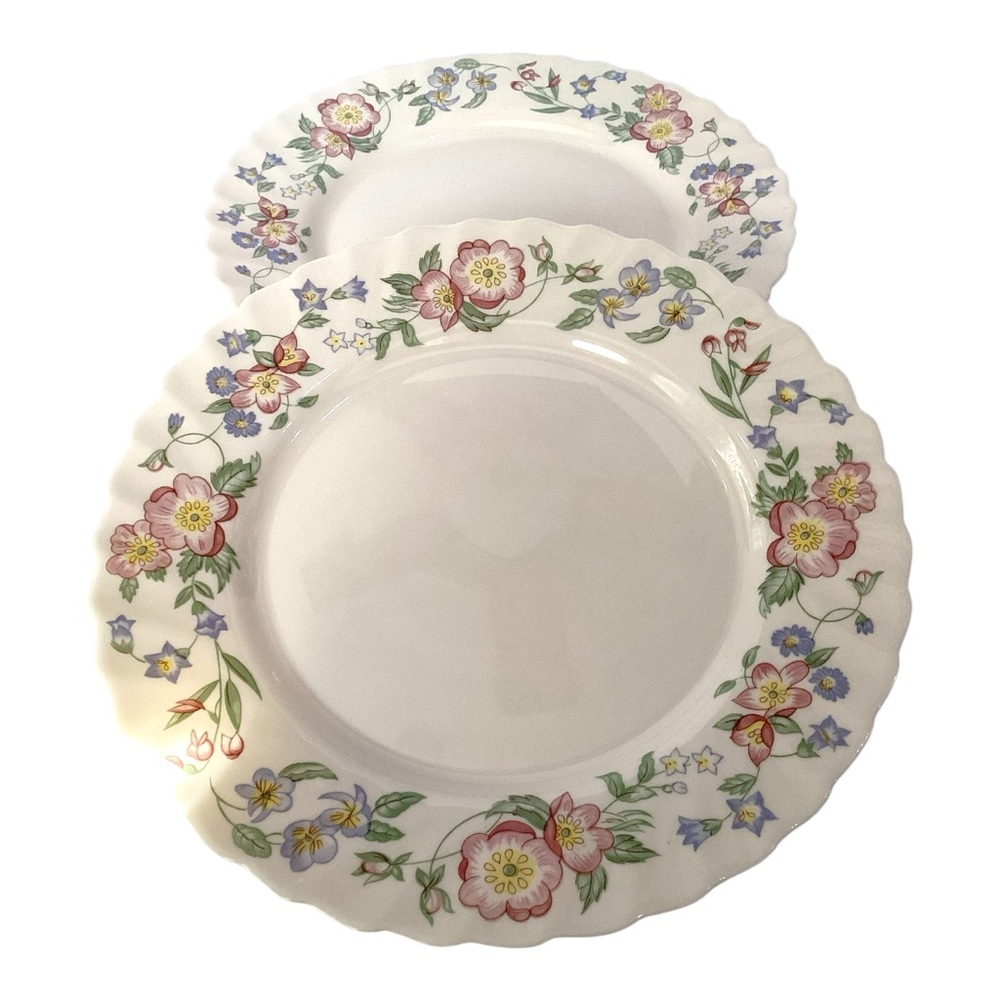ARCOPAL CHAMPETRE France 10 7/8" Floral Dinner Plates Scalloped Rim Set of 2 - Picture 5 of 7